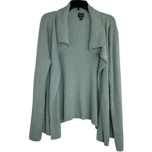 Eileen Fisher Sage Green Ribbed Cardigan Sweater Women's Large 100% Merino Wool